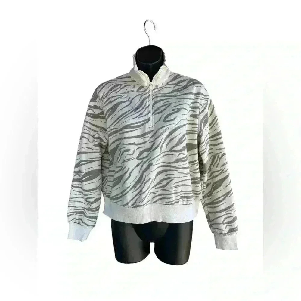 Oli Viv women’s Long Sleeve half zip Pullover Sweatshirt cream green sz L used